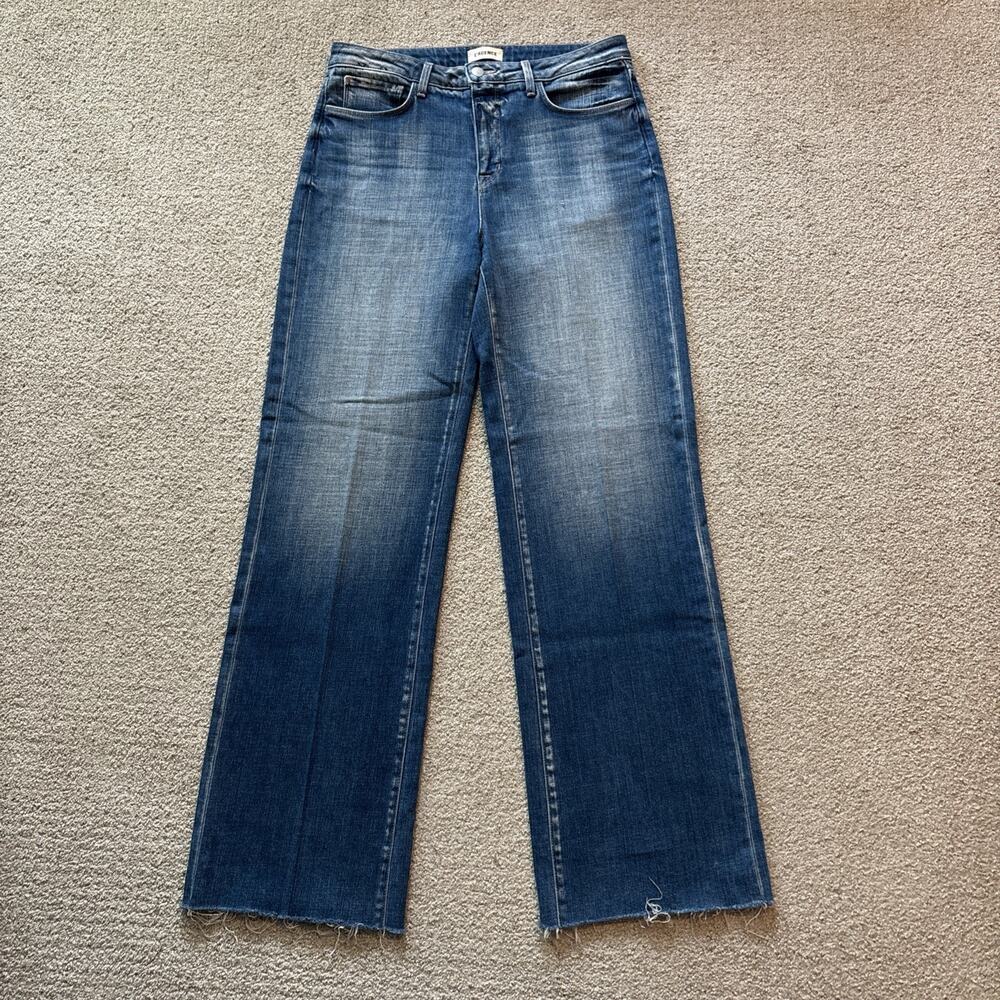 L’AGENCE Scottie Wide Leg Jeans Womens Size 29/33 Blue High Rise Raw Hem